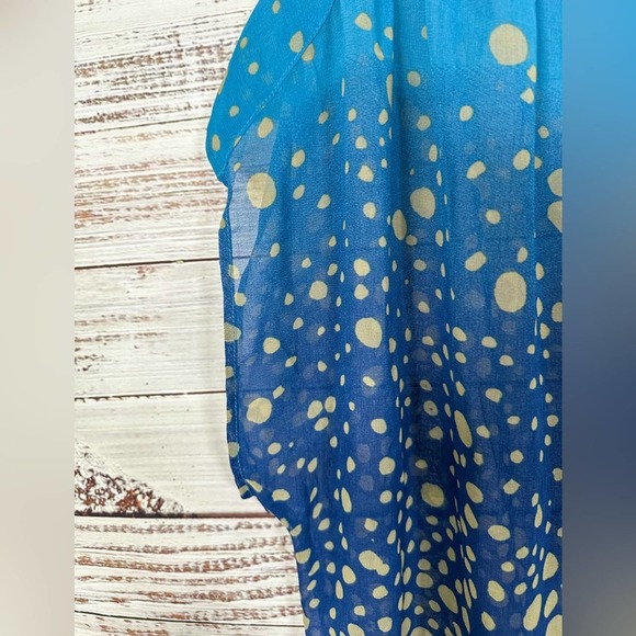 Cabi #344 Blue and Gold Bubbles Wrap Front Sheer Top, EUC, Medium, MSRP $74 - Picture 5 of 9